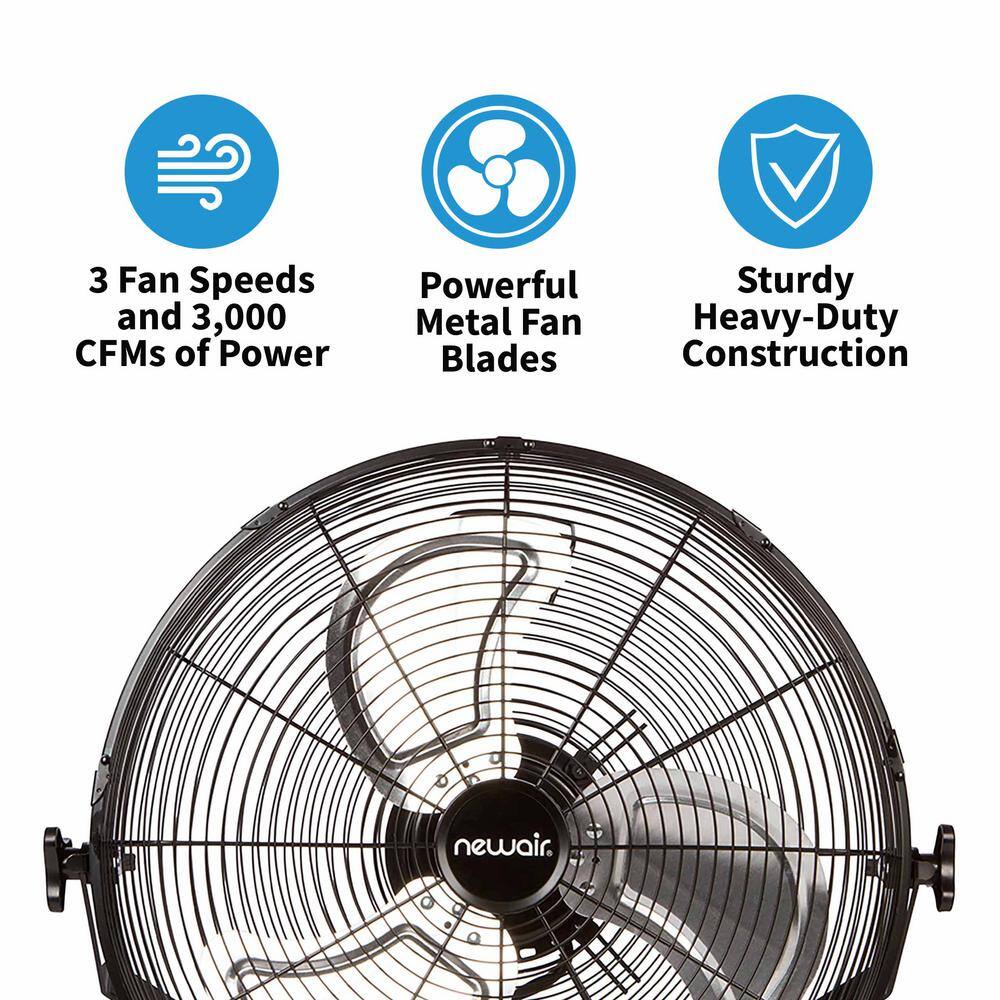 NewAir 18 in. High Velocity Portable Floor Fan with 3 Fan Speeds and Long-Lasting Ball Bearing Motor - Black WindPro18F