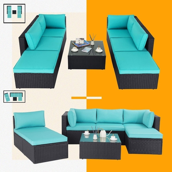 Bossin 7 Pieces Patio Furniture Sets，Outdoor Sectional Sofa，Rattan Wicker Couch with Washable Cushions and Glass Table