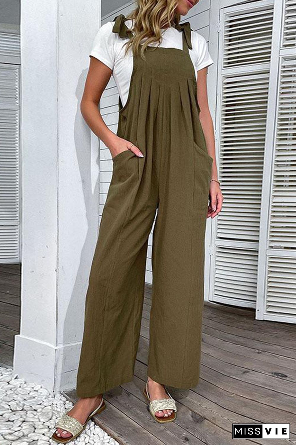 Casual Solid Bandage Spaghetti Strap Straight Jumpsuits