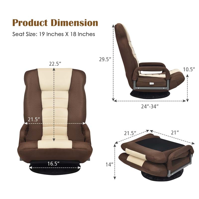 360° Swivel Floor Gaming Chair, 6-Position Adjustable Folding Floor Chair Recliner, Breathable Mesh Fabric Lazy Soft Sofa