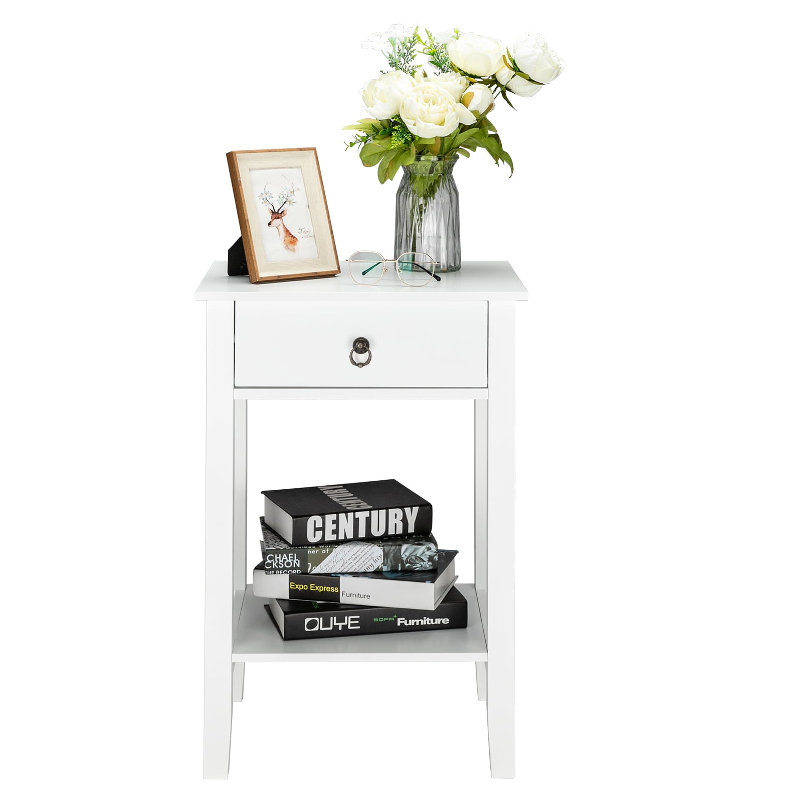 UBesGoo Night Stand Storage Bedside Table with Drawers Cabinet Multi Function Shelf Modern Fashion Design White