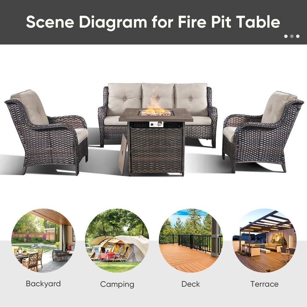 4 piece Outdoor Patio Sofa Chair Set With Fire Pit Table