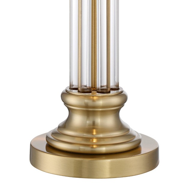 Tall Crystal Brass Column Off White Tapered Drum Shade For Bedroom Living Room Bedside Office