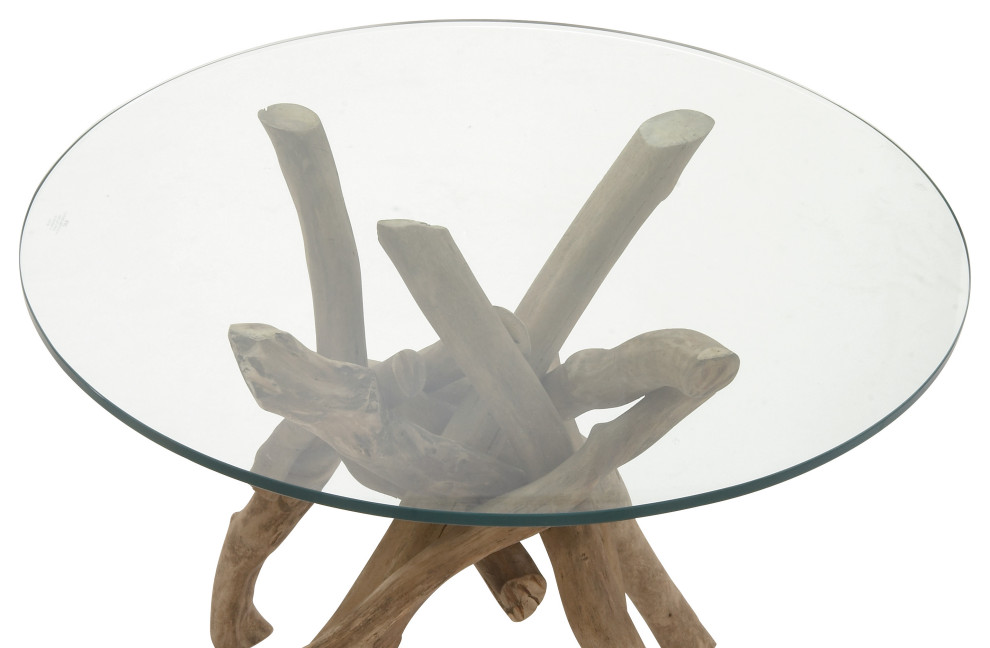 Zimlay Natural Driftwood Logs/Glass Accent Table 67724   Rustic   Side Tables And End Tables   by Brimfield  ampMay  Houzz