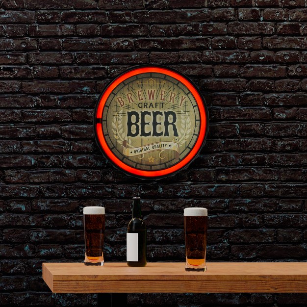 Battery Operated Neon Style Led Lighted Beer Bottle Cap Wall Sign Brown red