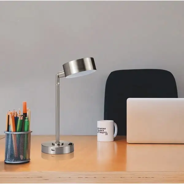 Cambert Brushed Silver LED Table Lamp with USB Port