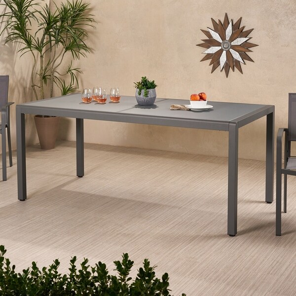 Cape Coral Outdoor Aluminum Dining Table with Tempered Glass Table Top by Christopher Knight Home