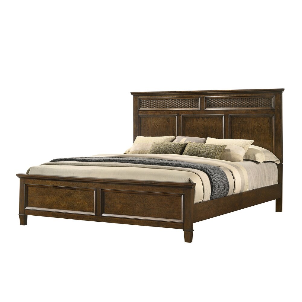 Alvida 4 Piece Brown Modern Contemporary Solid Wood And Veneers Upholstered Panel Bedroom Set