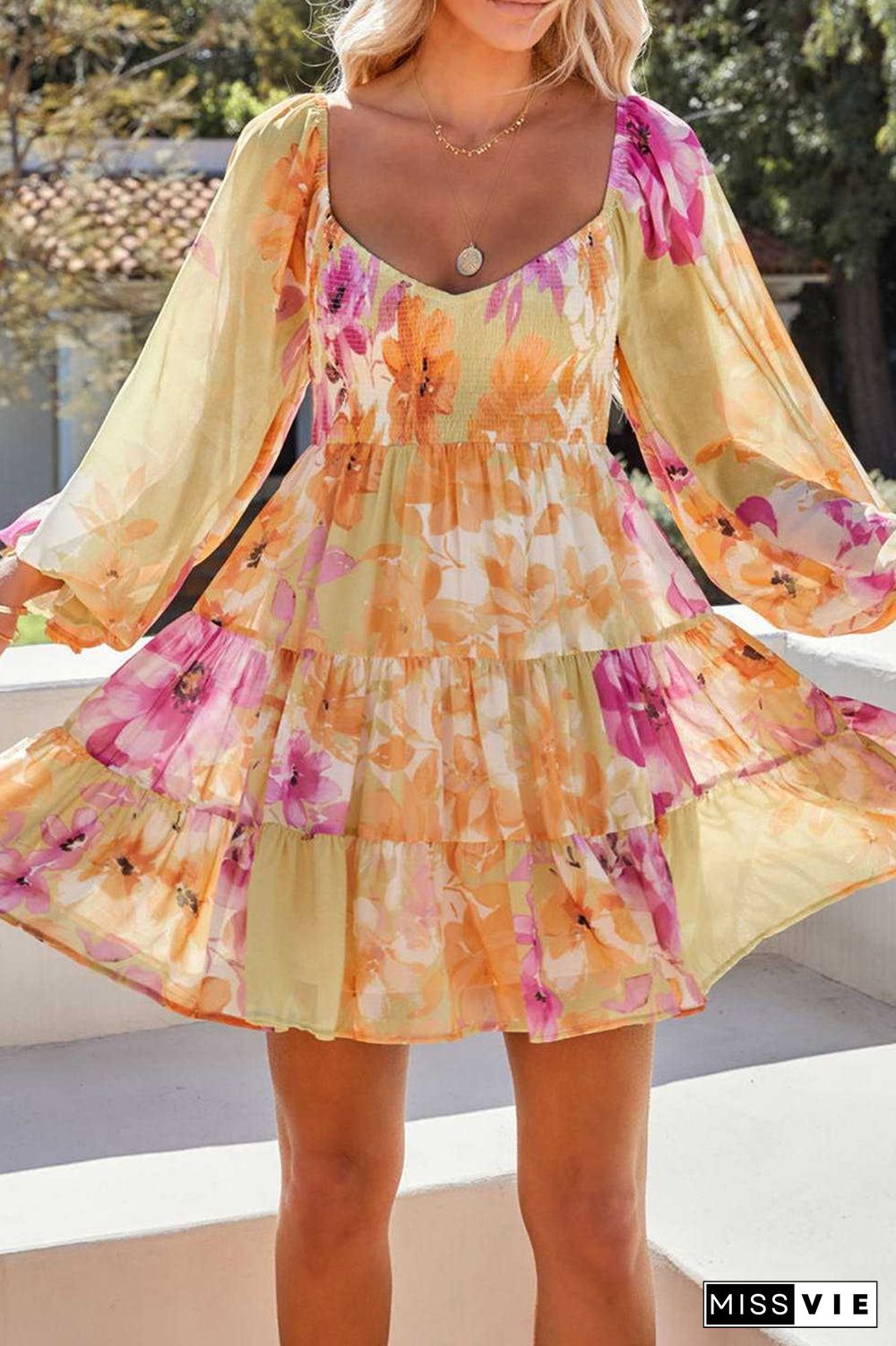 Floral Printed Smocked Ruffle Mini Dress