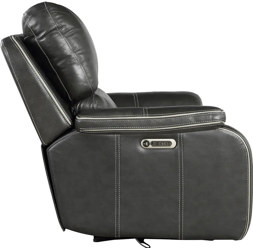 Harry Cyclone Dark Gray Leather-Match Power Recliner