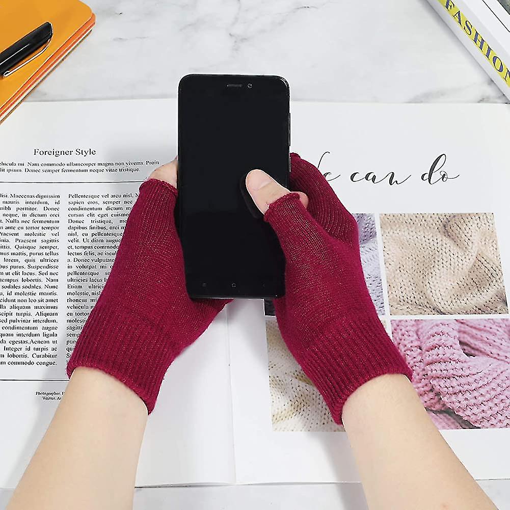 Women Winter Fingerless Gloves Wool Knit Half Finger Stretch Glove