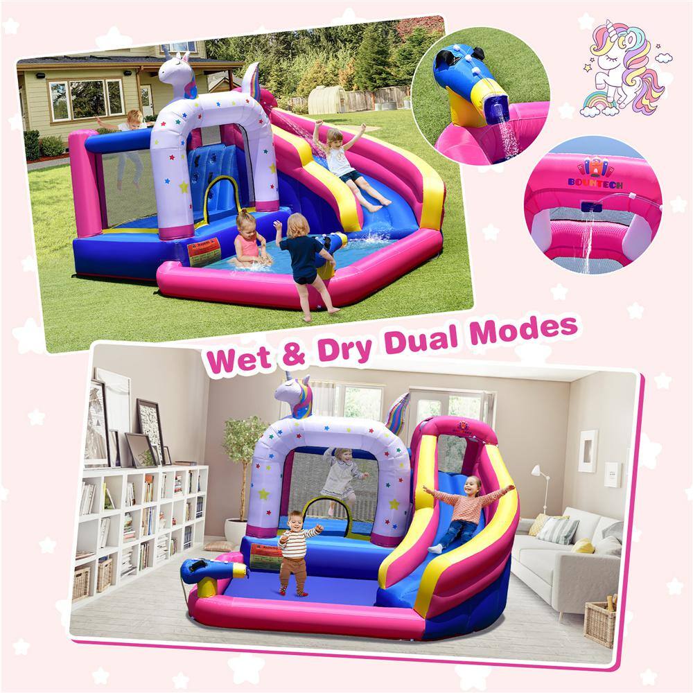 Costway Unicorn Theme Inflatable Water Slide Kids Bounce Castle Bounce House with 480-Watt Air Blower NP10432