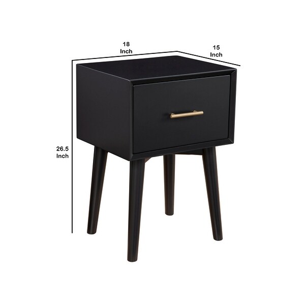 End Table with 1 Drawer and Angled Legs， Black