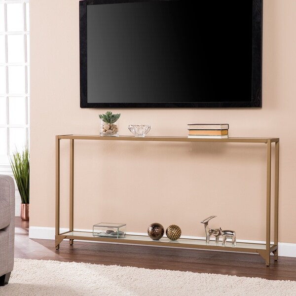 Barley Narrow Metal Console， Gold with White Glass