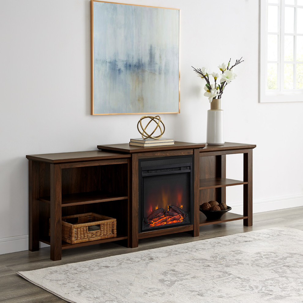 70 quotTiered Top Open Shelf Fireplace TV Console  Dark Walnut   Transitional   Entertainment Centers And Tv Stands   by Walker Edison  Houzz