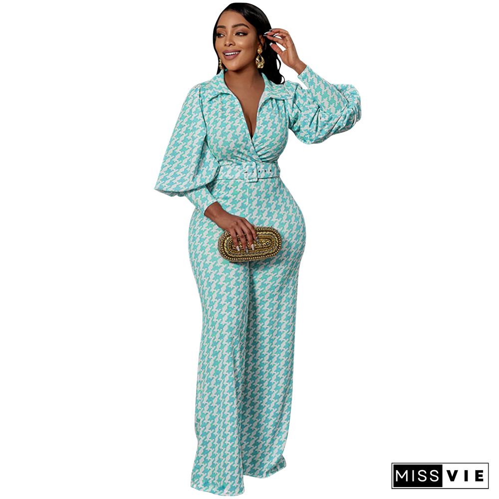 Office Lady Houndstooth Blazer+Wide Leg Pants Suit