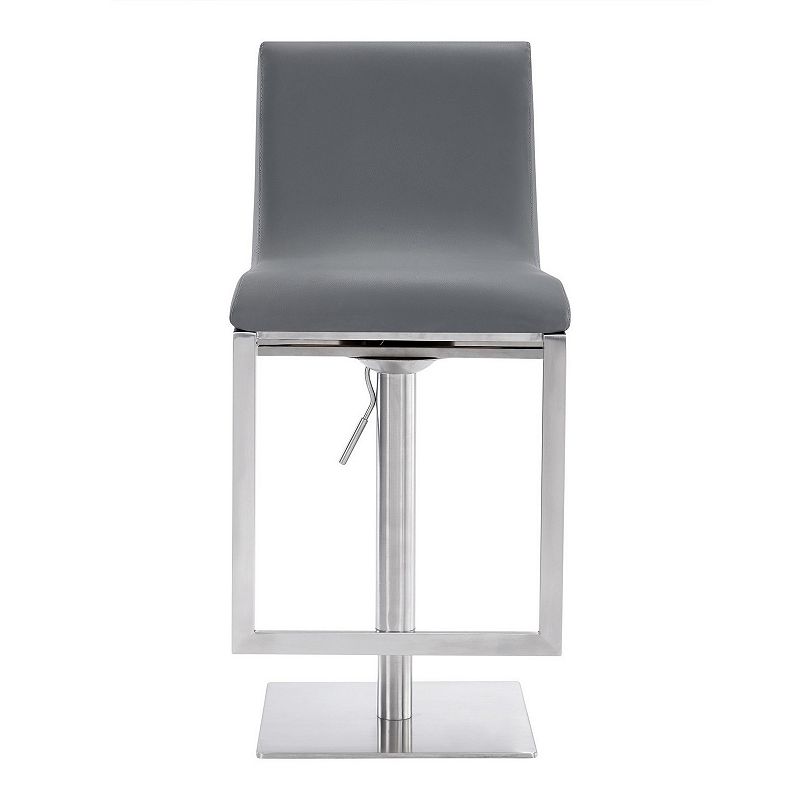 Curved Leatherette Barstool with Adjustable Height， Gray