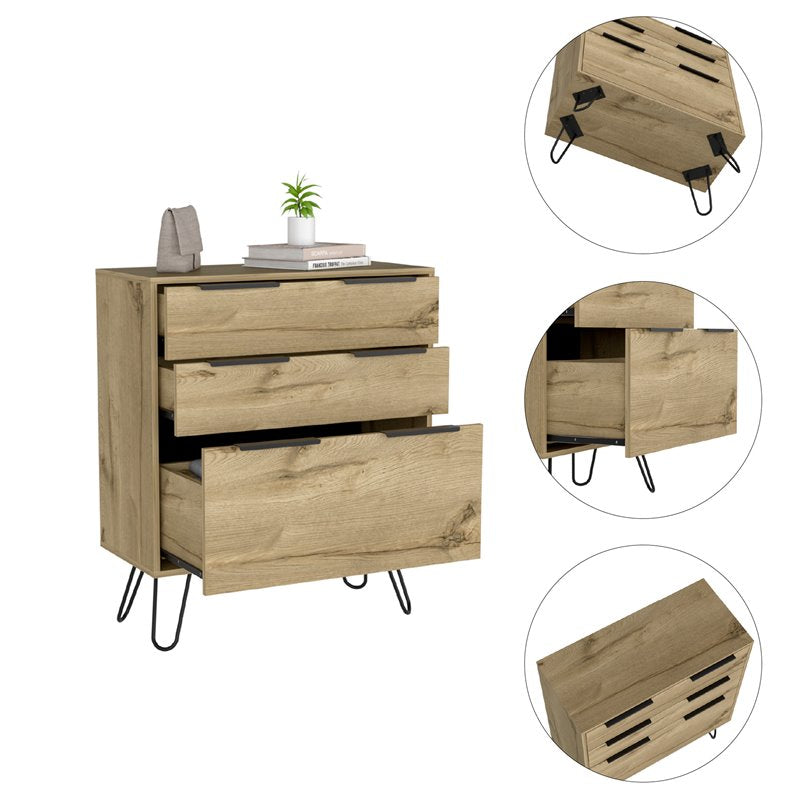 Atlin Designs Modern Metal Dresser with 3-Drawer & Countertop in Light Oak