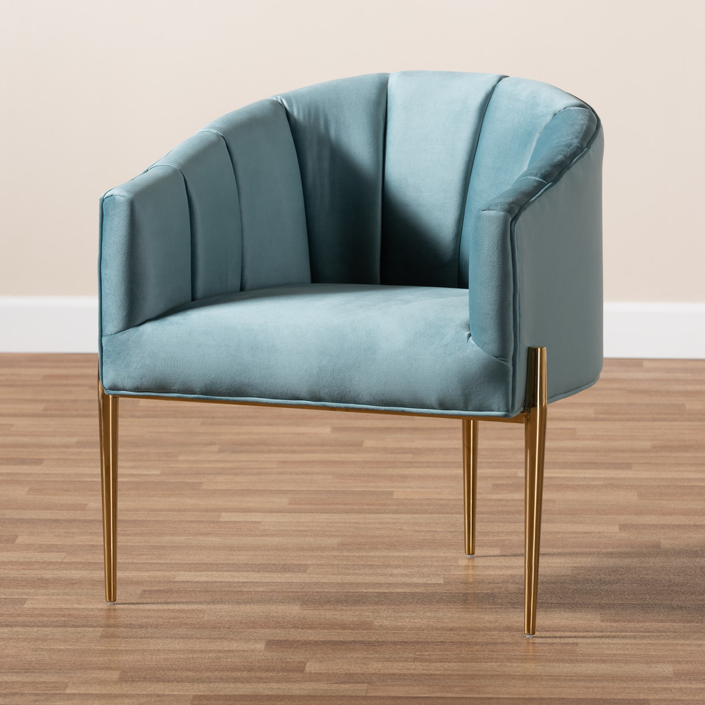 Alger Glam and Luxe Light Blue Velvet Fabric Upholstered Gold Accent Chair   Contemporary   Armchairs And Accent Chairs   by Baxton Studio  Houzz