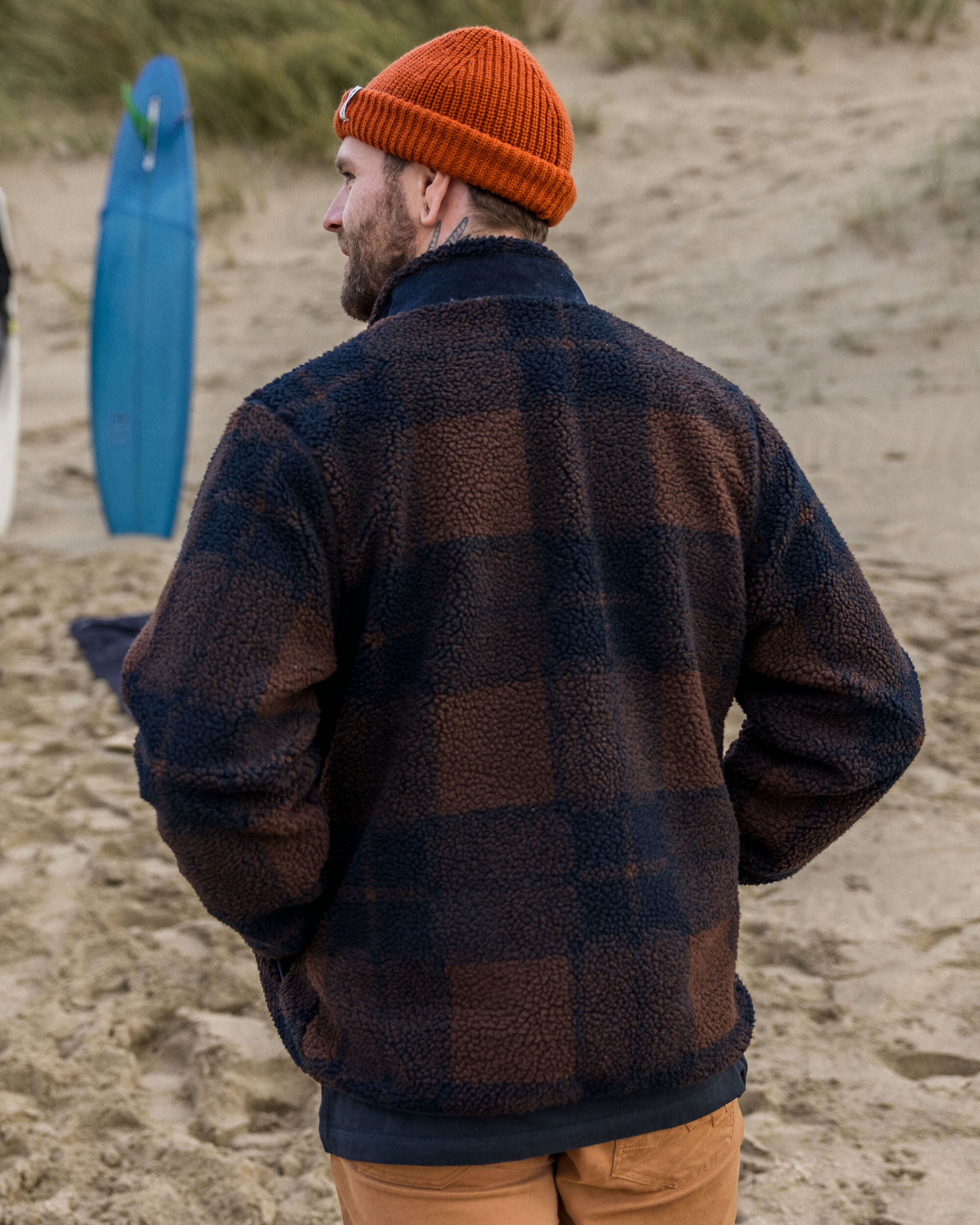 Trekker Recycled Deep-Pile Sherpa Fleece - Chestnut/Deep Navy Check