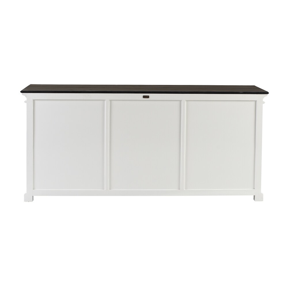 NovaSolo Halifax Contrast Farmhouse White   Black Buffet with 6 Glass Doors  Solid Mahogany Frame  78.74 x 19.69 x 35.43