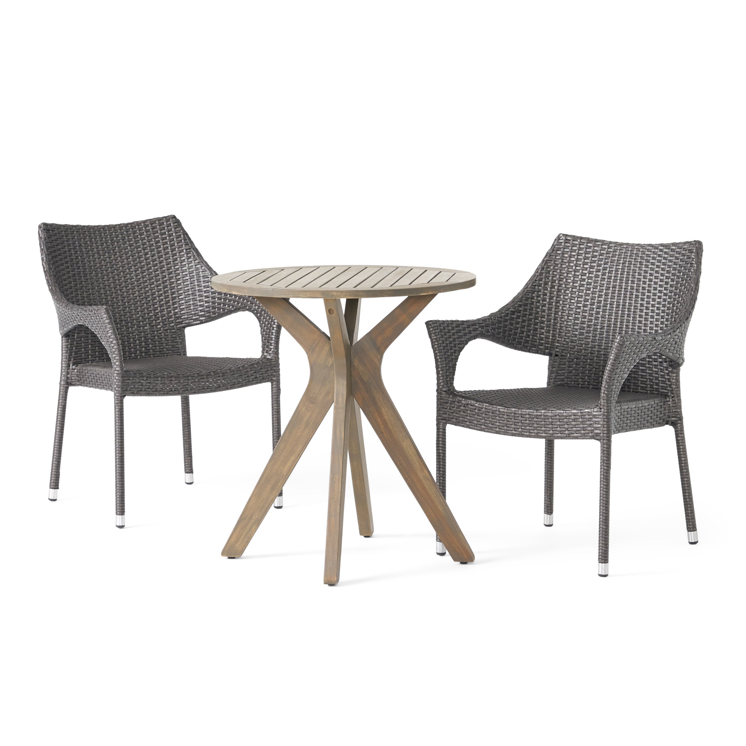 Payton Outdoor 3 Piece Acacia Wood and Wicker Bistro Set