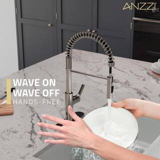 ANZZI Ola Hands Free Touchless 1-Handle Pull-Down Sprayer Kitchen Faucet with Motion Sense and Fan Sprayer in Brushed Nickel KF-AZ303BN