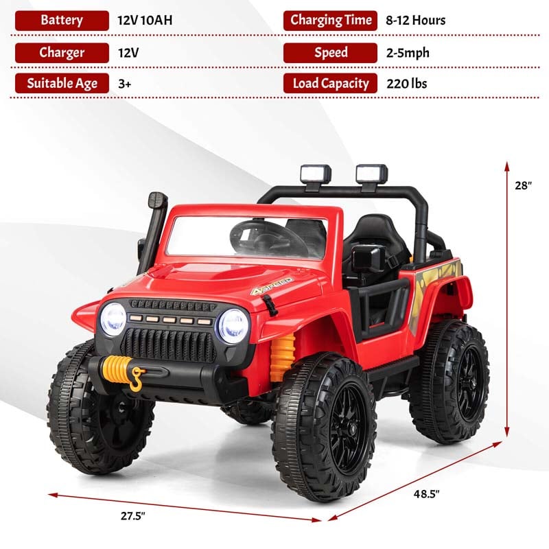 Parent-Child Ride On Truck, 12V 10AH Battery Powered RC Riding Toy Car with Trunk & Suspension Springs