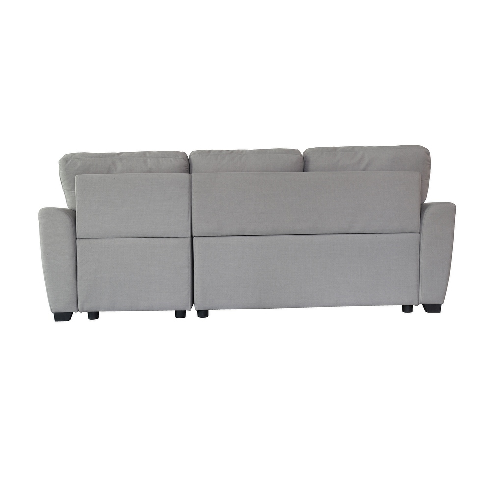 Modern Pull out Storage Sofa Bed  Linen Fabric Sleeper Sofa with Storage Space   2 Pillows  Living Room Furniture