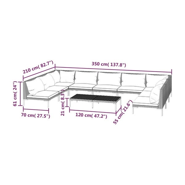 10 Piece Patio Lounge Set with Cushions Poly Rattan Dark Gray - Overstock - 37574381