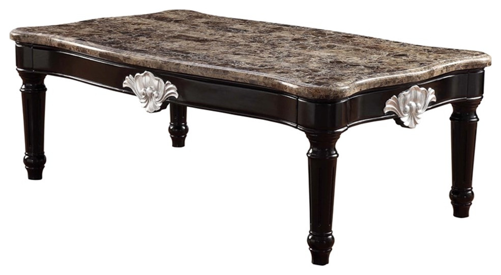 ACME Ernestine Marble Top Coffee Table with Carved in Black   Traditional   Coffee Tables   by Homesquare  Houzz