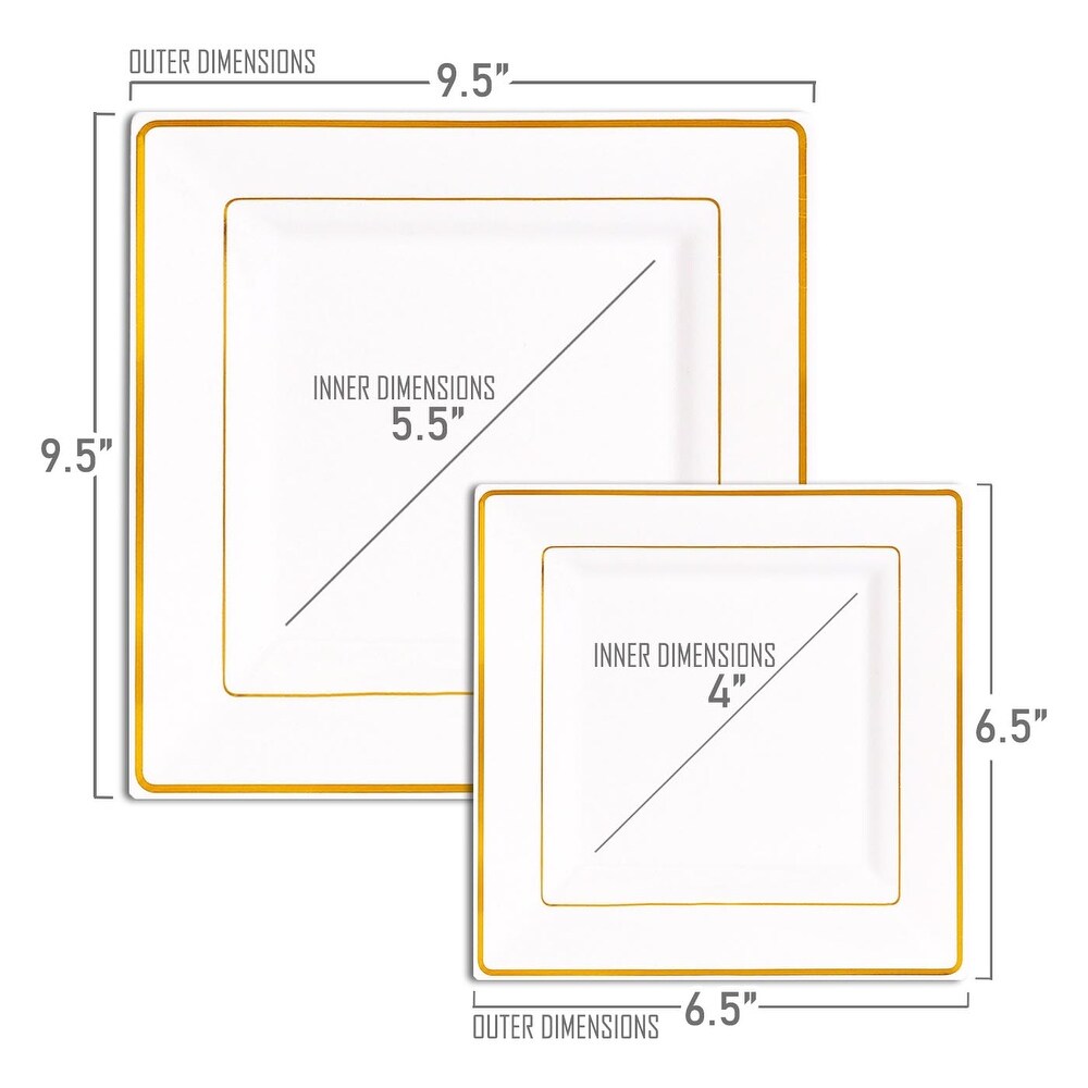 Square Shiny Edge Rim Disposable Plastic Plate Packs   Party Supplies