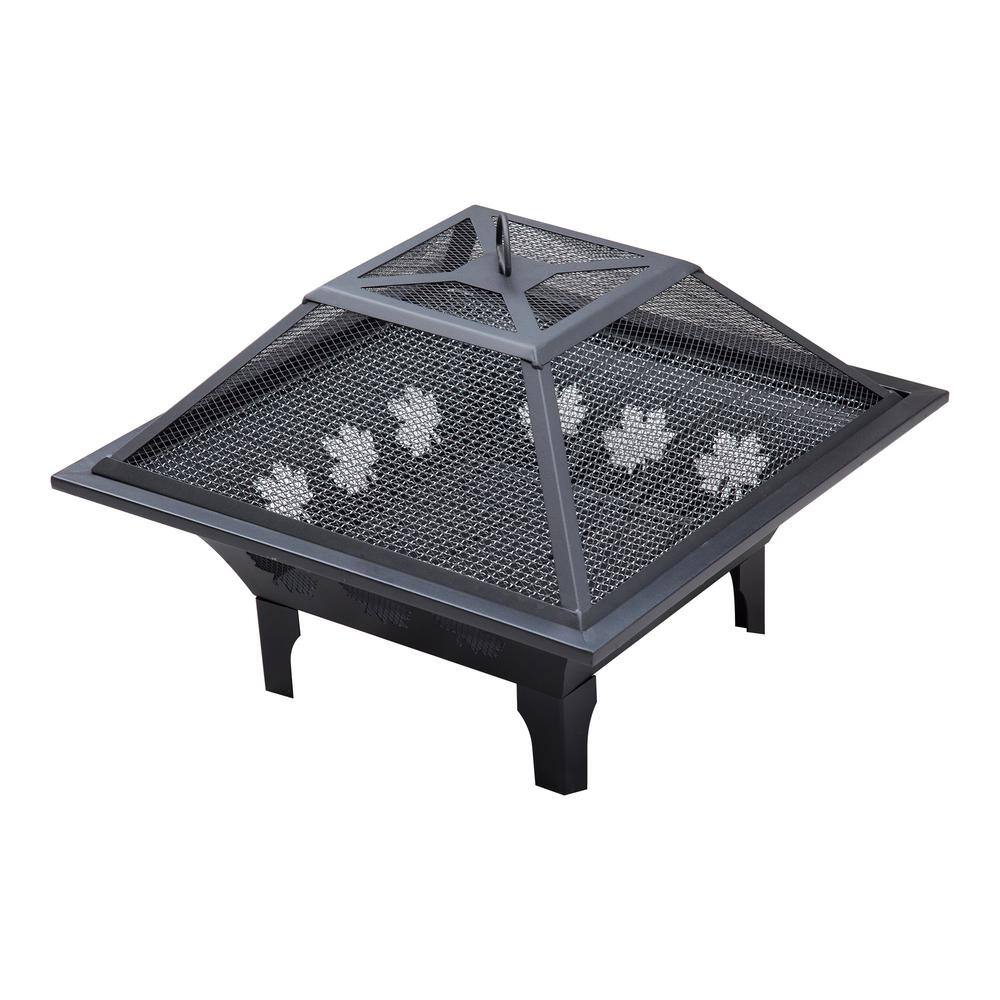 Outdoor 24 in. Steel Wood Burning Patio and Backyard Fire Pit with Mesh Spark Screen Poker and Fireplace Cover W1PKDFPML