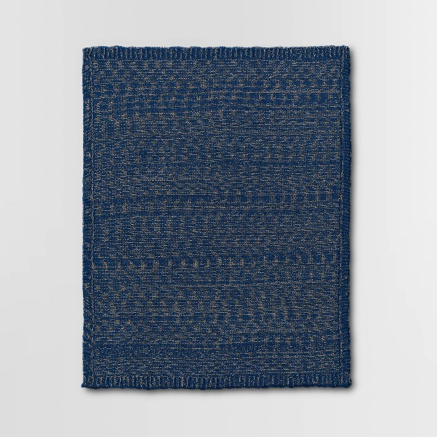 Cozy Metallic Yarn Knit Throw Blanket Navy Blue