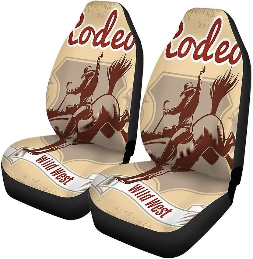 Set Of 2 Car Seat Covers Wild West Rodeo Template Cowboy Riding Universal Auto Front Seats Protector Fits For Car，suv Sedan，truck