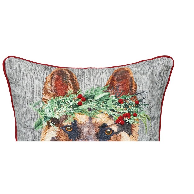 X 18 quot German Shepard Dog Wearing A Red Holly Flower Crown Printed amp Embellished Throw Accent Decor Pillow