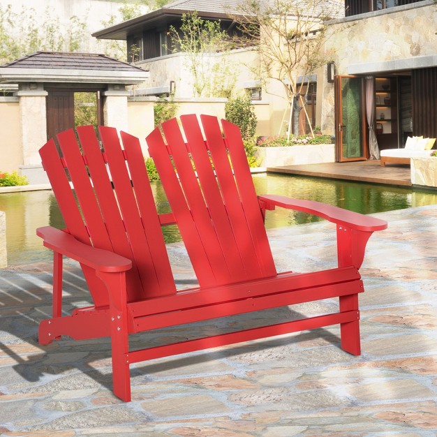 Outsunny Outdoor Adirondack Chair Wooden Loveseat Bench Lounger Armchair With Flat Back For Garden Deck Patio Fire Pit