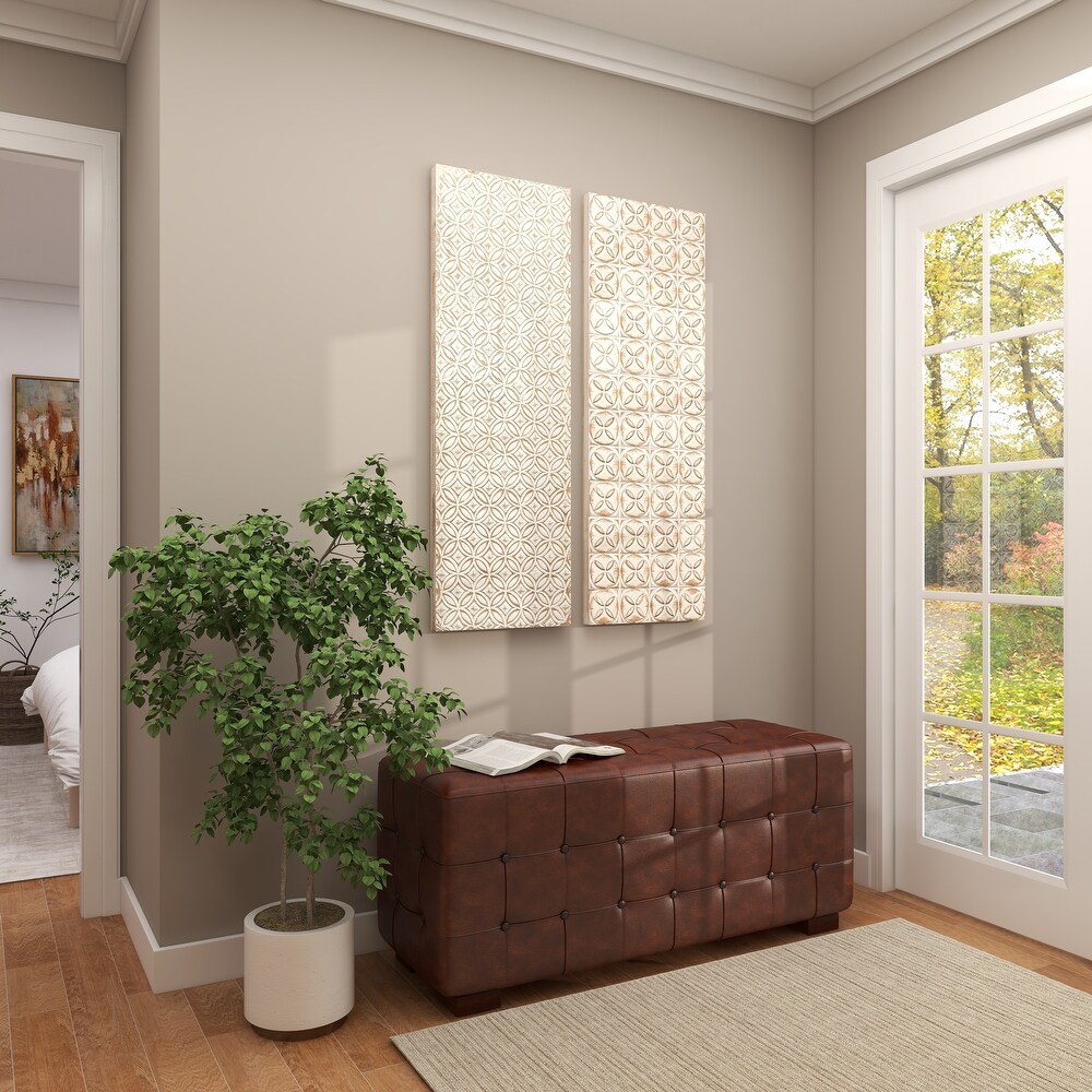 White Wooden Intricately Carved Geometric Wall Decor (Set of 2)