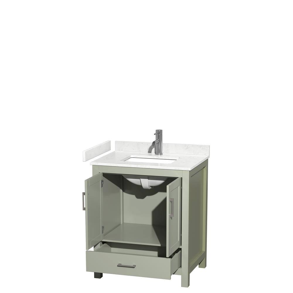 Wyndham Collection Sheffield 30 in. W x 22 in. D x 35.25 in . H Single Bath Vanity in Light Green with Carrara Cultured Marble Top WCS141430SLGC2UNSMXX