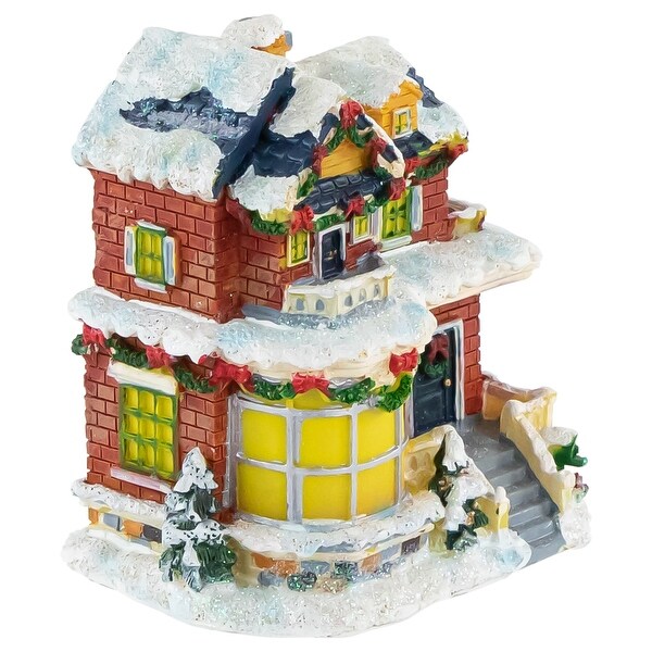 Two Story Snowy House with Garland and Wreaths Christmas Village Decoration