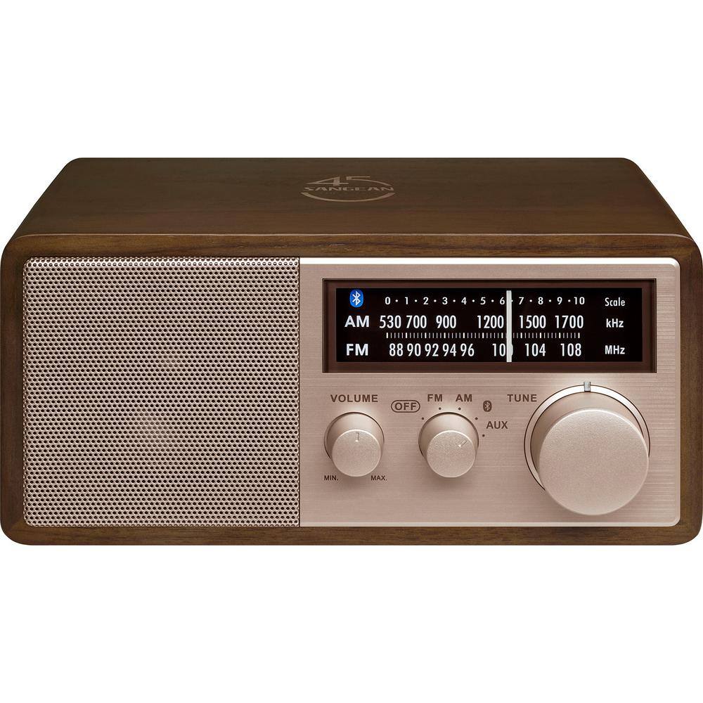 🎉Limited Time Offer🎉Sangean AMFMBluetooth Dark Walnut Wood Cabinet Radio with Rose Gold Face Plate and USB Charging Port WR-16SE