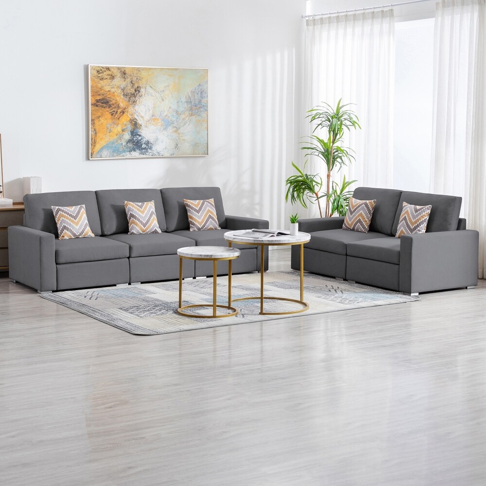 Upholstered Modular Sofa Set with Pillows