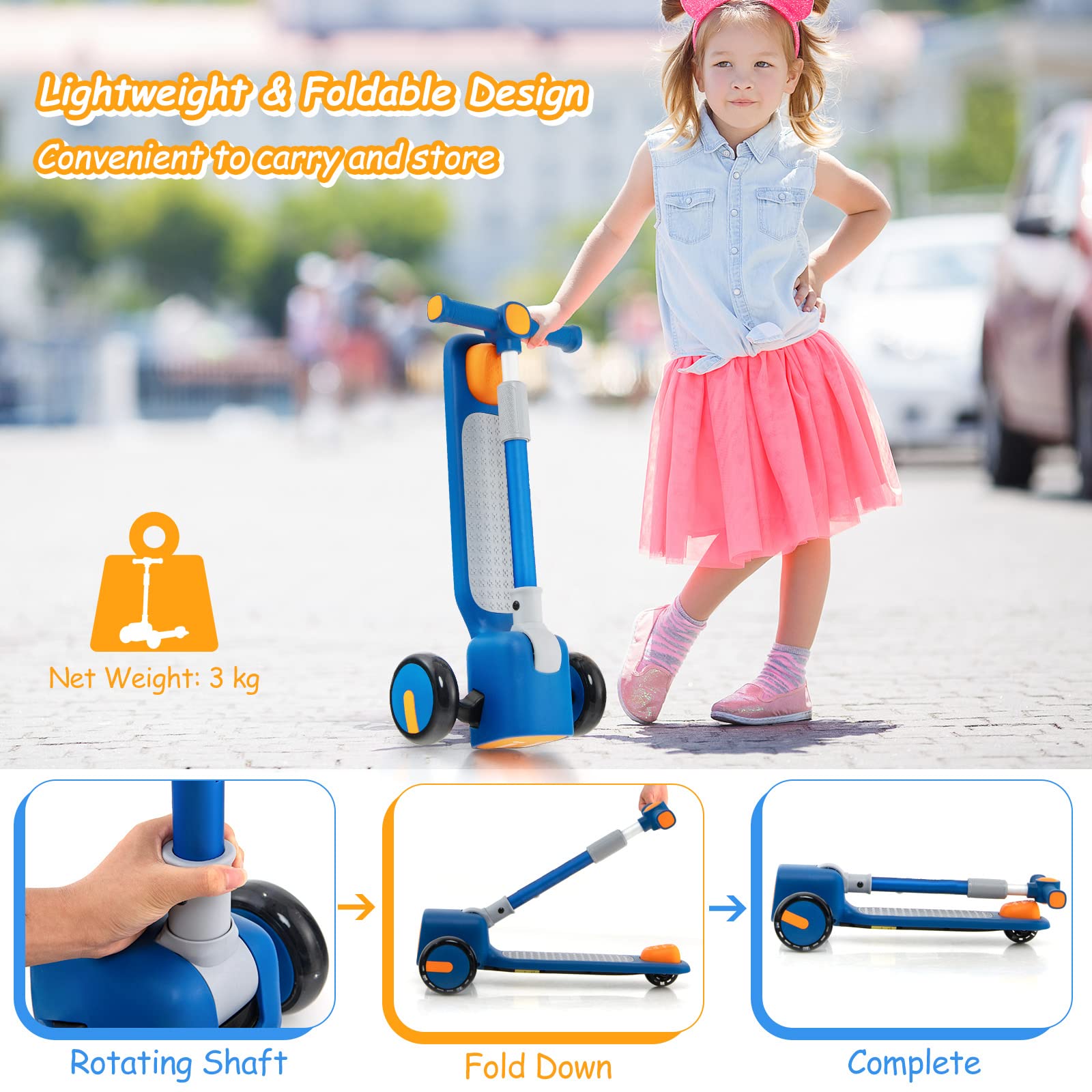 Costzon 3 Wheeled Scooter for Kids, Emoji Covers Folding Kick Scooters