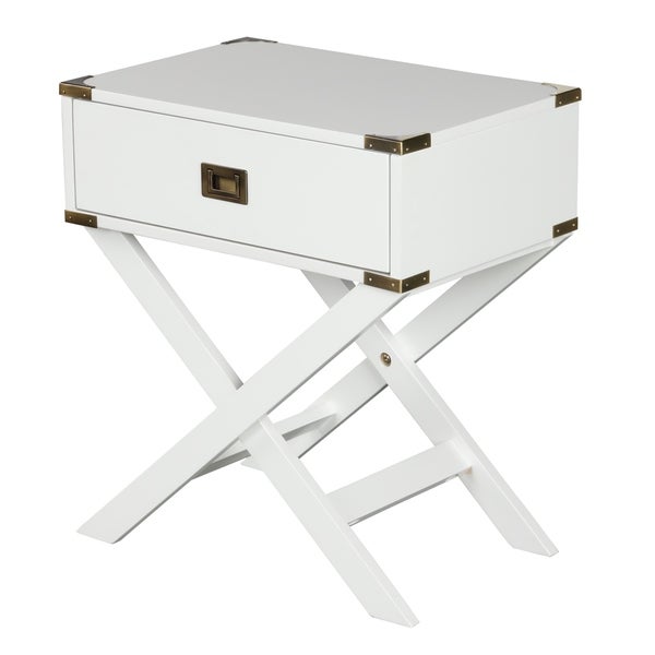 Roundhill Furniture Trava X-Cross Base Wood End Table with Drawer