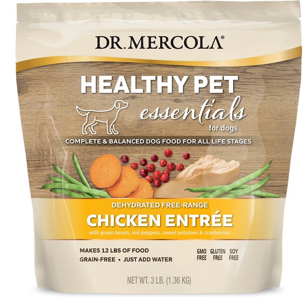 Dr. Mercola Adult Free-Range Chicken Entrée Dehydrated Raw Dog Food， 3-lb bag