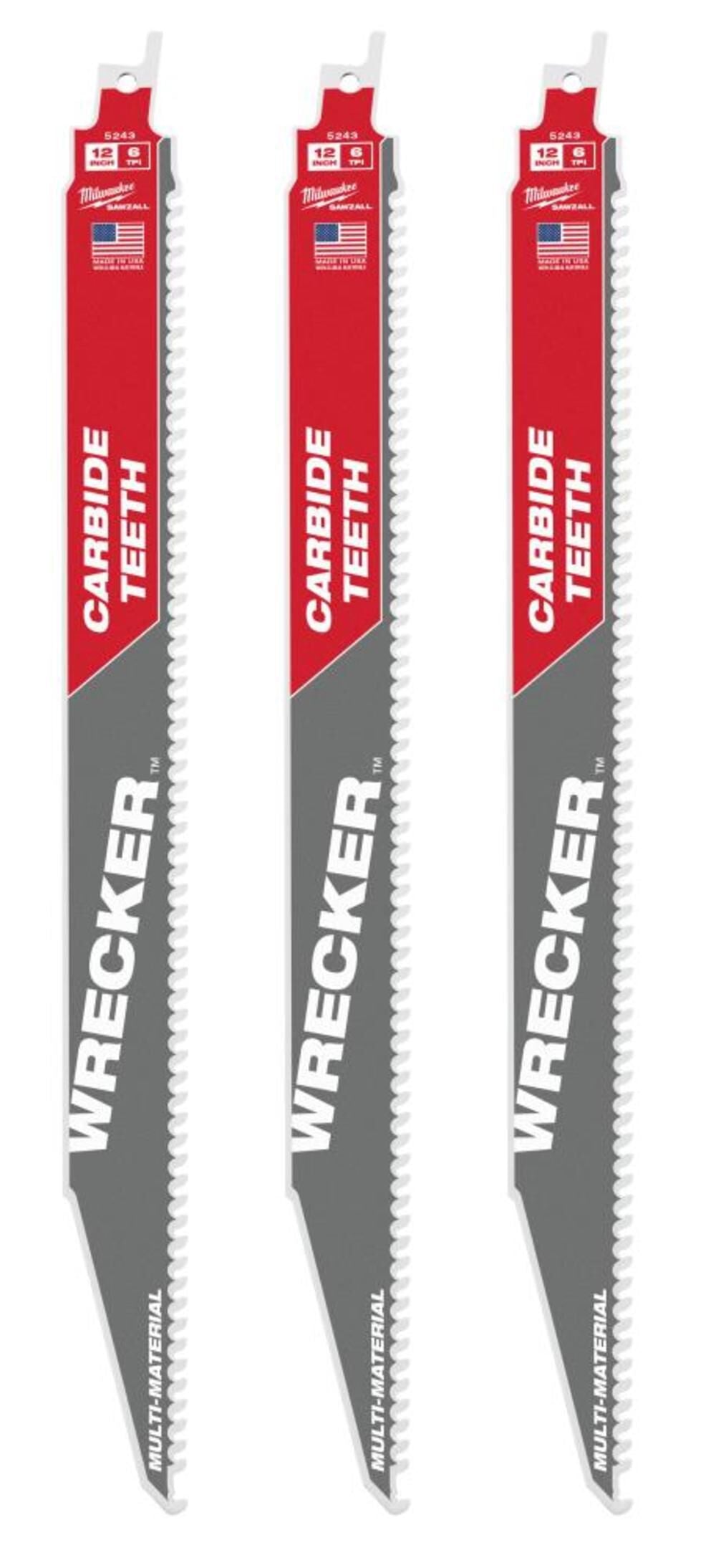 Milwaukee 12" 6 TPI THE WRECKER with Carbide Teeth SAWZALL Blade 3PK 48-00-5343 from Milwaukee