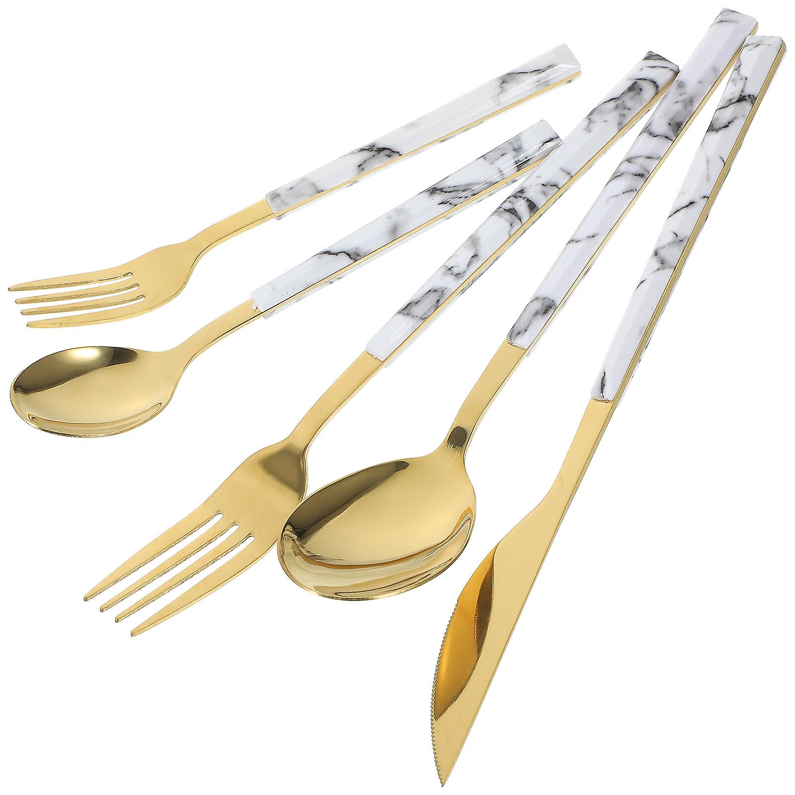 1 Set Stainless Steel Tableware Set With Marble Handle Household Silverware For Dinner