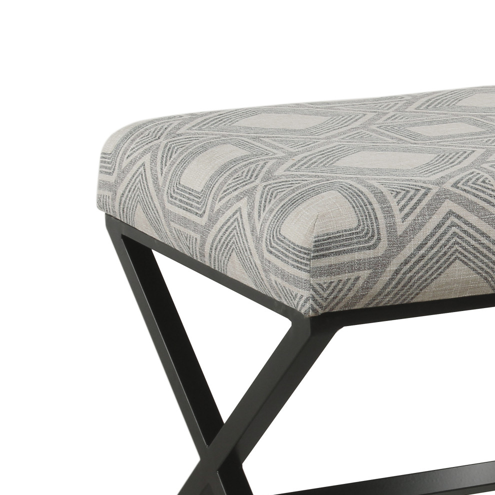 Geometric Pattern Fabric Ottoman With X Shape Metal Legs  Gray  ampCream   Transitional   Footstools And Ottomans   by VirVentures  Houzz