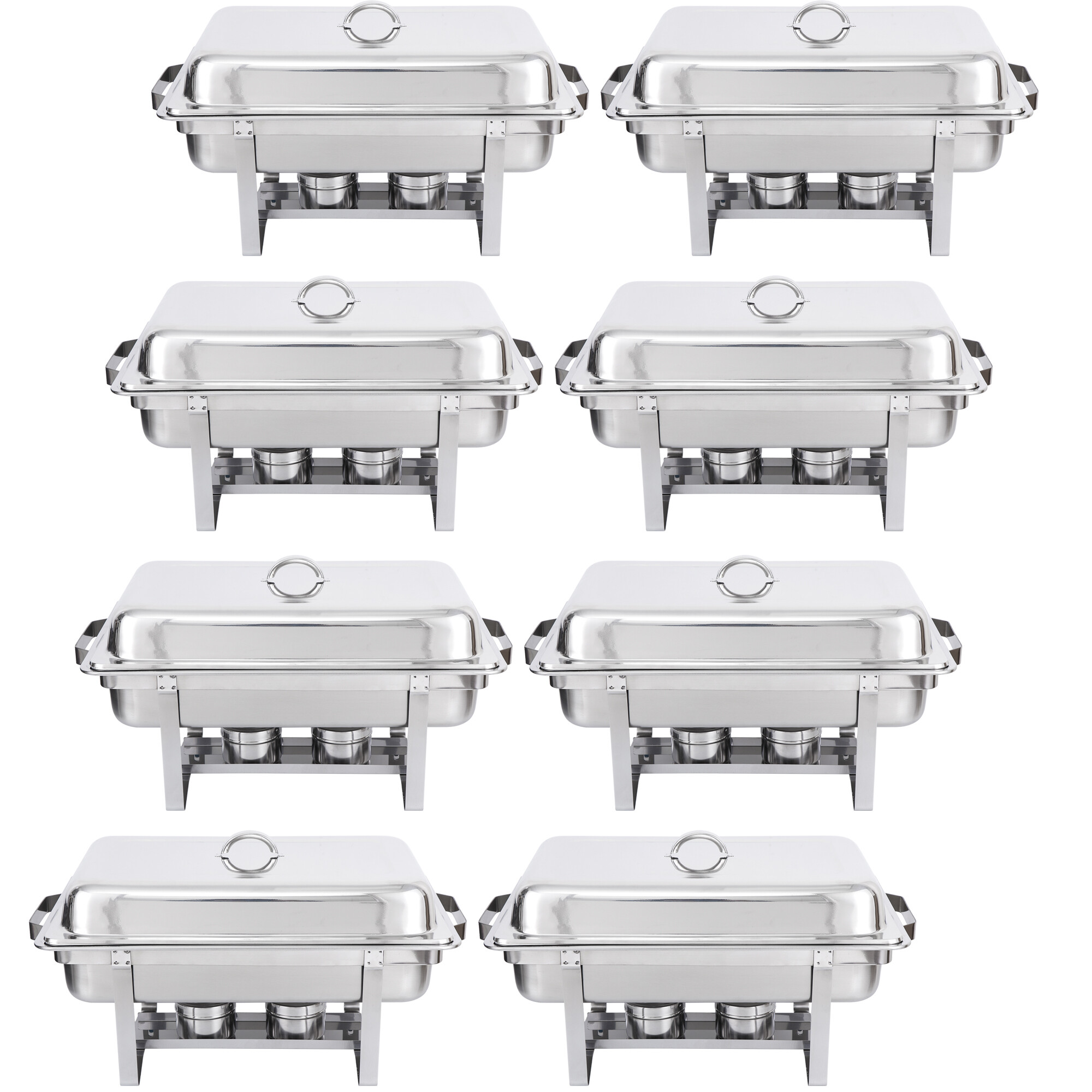 HomGarden 8 Pack 8QT Full Size Chafing Dish， Stainless Steel Chafer Buffet Sets， Silver