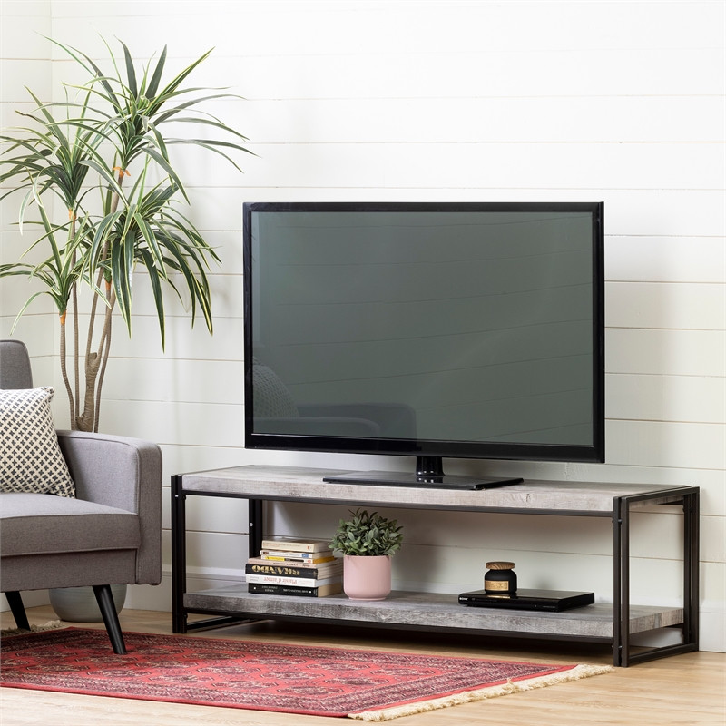 South Shore Gimetri Tv Stand and 5 Shelf Shelving Unit Set in Bamboo   Industrial   Entertainment Centers And Tv Stands   by Homesquare  Houzz